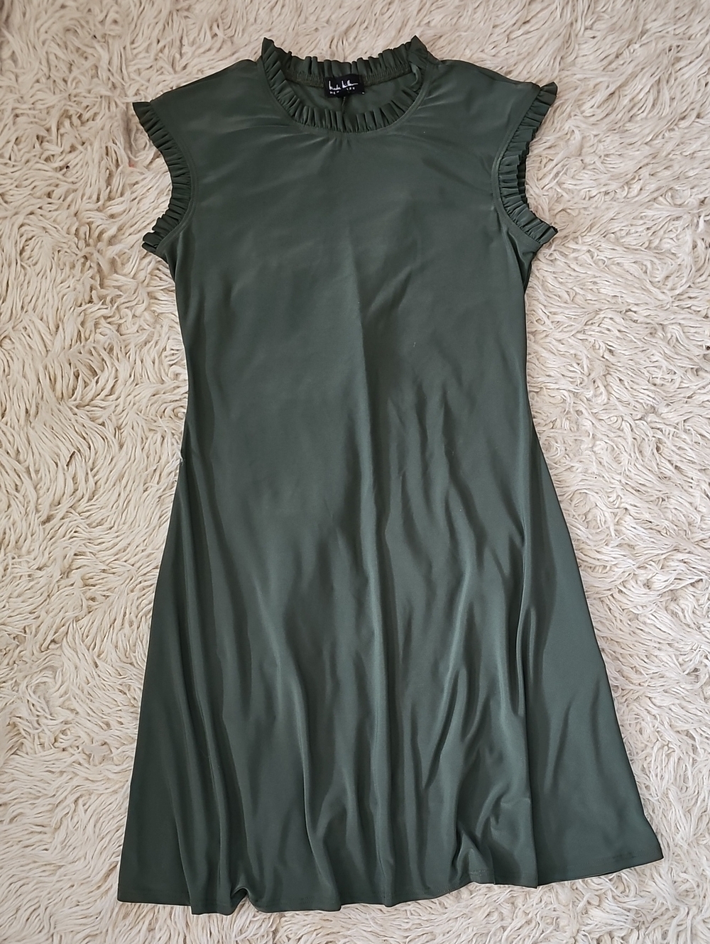 Nicole Miller Olive Green Ruffle-Trim Sleeveless Mini Dress
